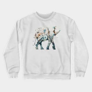 Watercolor Elephant in Nature, Floral Design Crewneck Sweatshirt